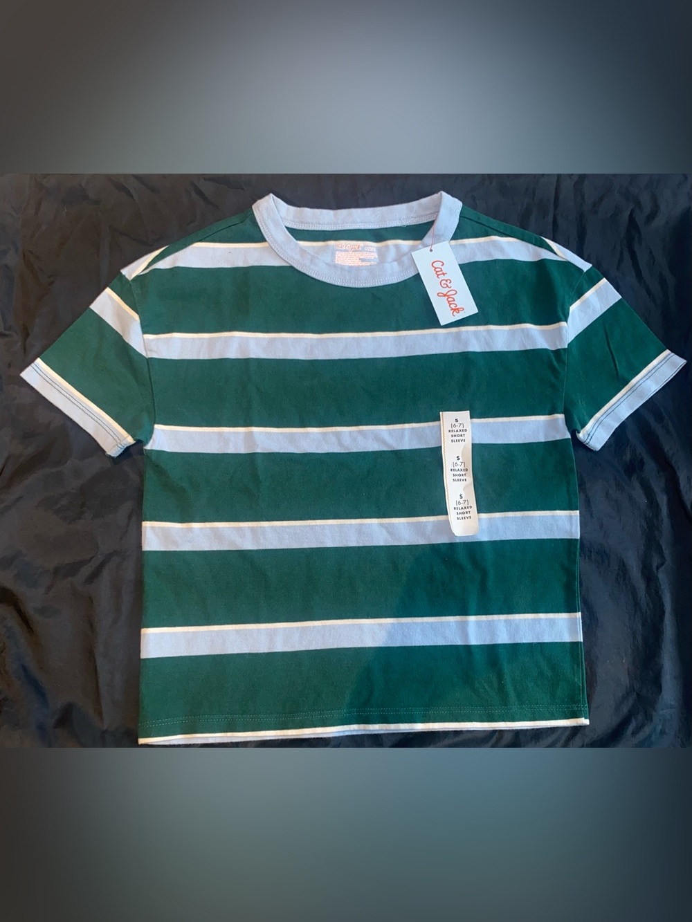 Cat & Jack Emerald Green and White Striped Short Sleeve Tee - Picture 2 of 8